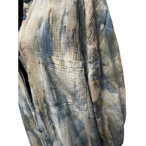 YFB Womens Button-Down Tie-Dye Textured Shirt Long Sleeve Collared Lightweight C - Picture 8 of 10